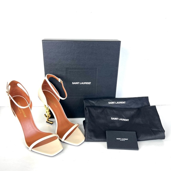 SAINT LAURENT Opyum Beige Leather Ankle Strap Open Toe Heel Sandals Sz 38.5 NWT - Picture 12 of 12